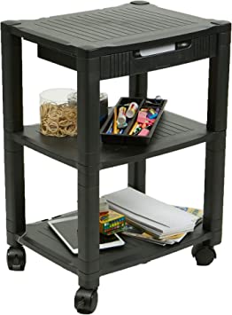 Photo 1 of 3 Shelf Plastic Printer Cart with Wheels Black - Mind Reader