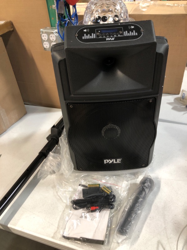 Photo 2 of Wireless Portable PA Speaker System - 700 W Battery Powered Rechargeable Sound Speaker and Microphone Set with Bluetooth MP3 USB Micro SD FM Radio AUX 1/4" DJ lights - For PA / Party - Pyle PSUFM1280B Basic Karaoke Speaker System