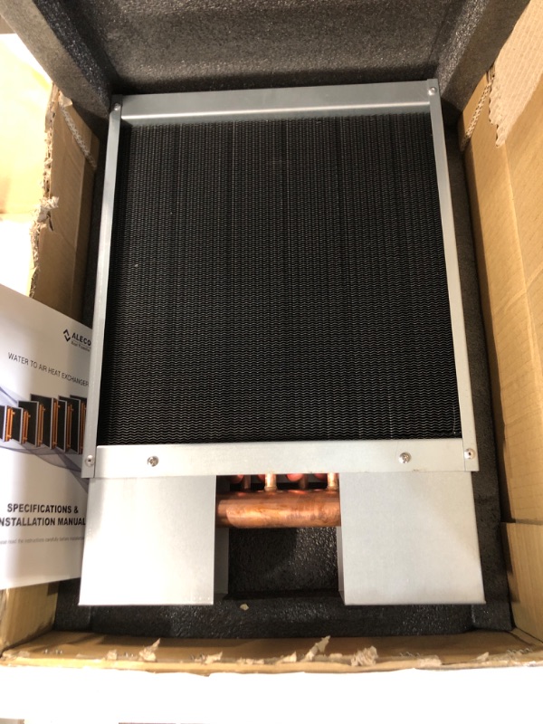 Photo 2 of Alecoil 12x12 Water to Air Heat Exchanger with 1“ Copper Ports Hot Water Coil for Forced Air Heating, Outdoor Wood Furnaces, Residential Heating and Cooling