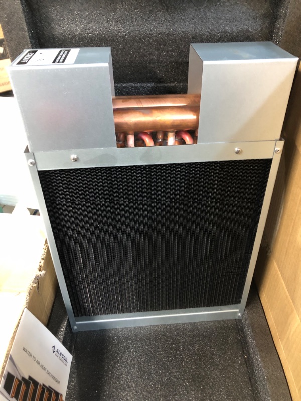 Photo 3 of Alecoil 12x12 Water to Air Heat Exchanger with 1“ Copper Ports Hot Water Coil for Forced Air Heating, Outdoor Wood Furnaces, Residential Heating and Cooling