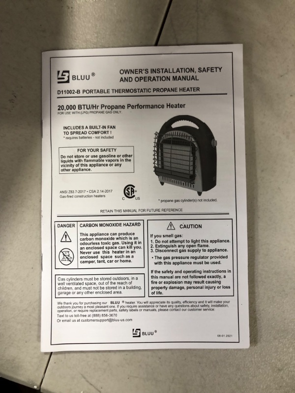 Photo 2 of ***SEE NOTES*** BLUU Propane Heater with Fan for Outdoor and Indoor Use 20,000 BTU with Thermostat, (Blue)