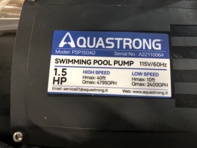 Photo 3 of *FOR PARTS* Aquastrong 1.5 HP In/Above Ground Dual Speed Pool Pump, 