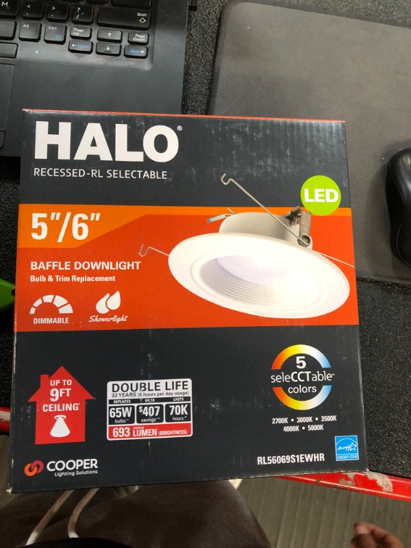 Photo 2 of HALO 5 inch and 6 inch Recessed LED Can Light – Retrofit Ceiling & Shower Downlight, Baffle White Trim, Selectable CCT (2700K-5000K), 600 Lumens 5 inch and 6 inch Standard