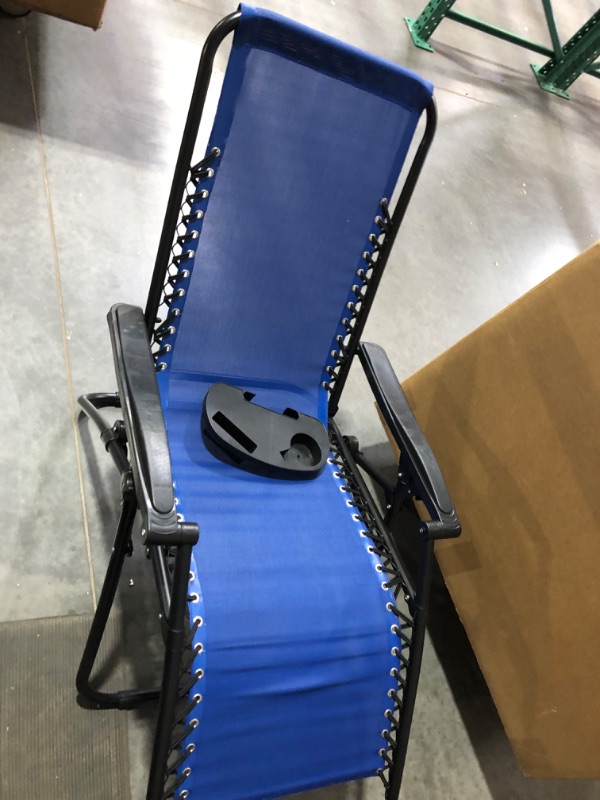 Photo 4 of **SEE NOTES**Set of 2 Adjustable Steel Mesh Zero Gravity Lounge Chair Recliners w/Pillows and Cup Holder Trays, Cobalt Blue