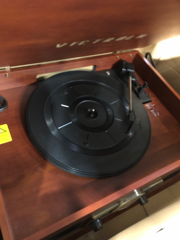 Photo 2 of Victrola VTA-250B-MAH 4-in-1 Nostalgic Bluetooth Record Player with 3-Speed Turntable FM Radio and Aux-in Mahogany