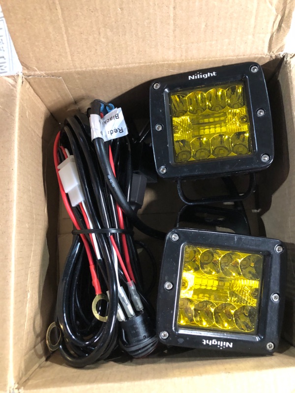 Photo 2 of Nilight - ZH304 Led Light Bar 2PCS 5Inch 72W Yellow Flood Beam Fog with 16AWG Wiring Harness Kit-2 Lead