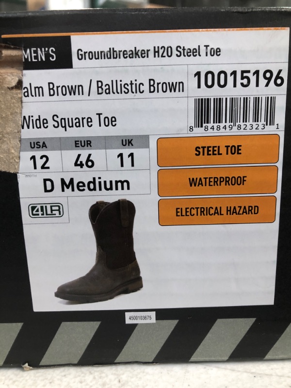 Photo 5 of Ariat Groundbreaker Wide Square Toe Waterproof Steel Toe Work Boots - Men’s Leather Country Work Boot 12 Palm Brown/Ballistic Brown