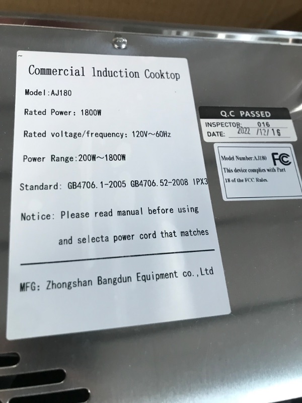 Photo 6 of  Countertop Burners Commercial Induction Cooktop Hot Plate 1800W/110V