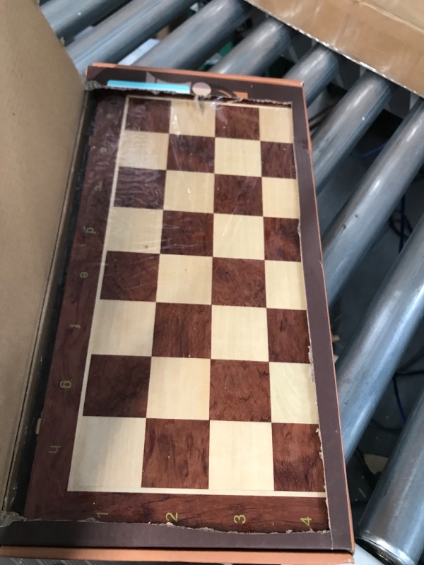 Photo 2 of *SEE NOTES Walnut Chess Set 15'' x 15'' with Felted Game Board Interior for Storage Chess Game 