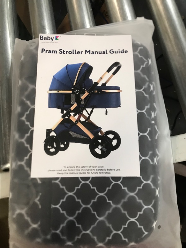 Photo 3 of BABY K 2 In 1 Convertible Baby Pram Stroller (Dark Blue - With Snack Tray, Rain Cover & Storage Bag) - Foldable Reverse Facing Baby Bassinet Stroller With Various Adjustable & Reclining Stroller Modes