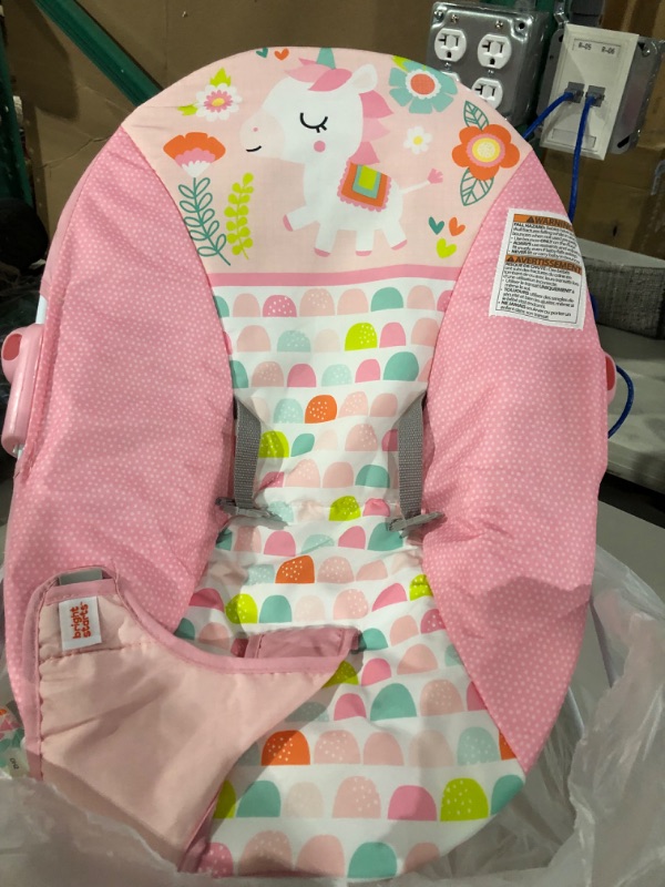 Photo 1 of Bright Starts Fanciful Fantasy Unicorn 3-Point Harness Vibrating Baby Bouncer with-Toy bar