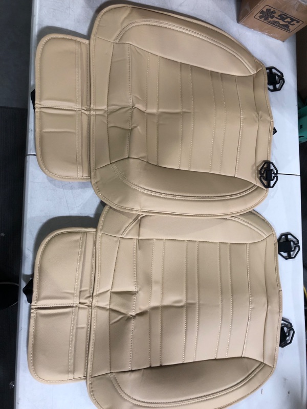 Photo 2 of Motor Trend Beige Faux Leather 2-Pack Car Seat Cover for Front Seats Tan Beige