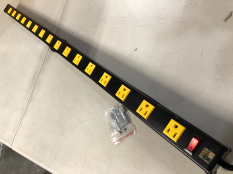 Photo 2 of Mountable Metal Power Strip with Brackets 10 Wide Space Power Outlet 15A/1875W 6 Ft Heavy Duty Power Cord Complying with UL Certification for Workbench Shelf Table Wall Metal PDU Yellow