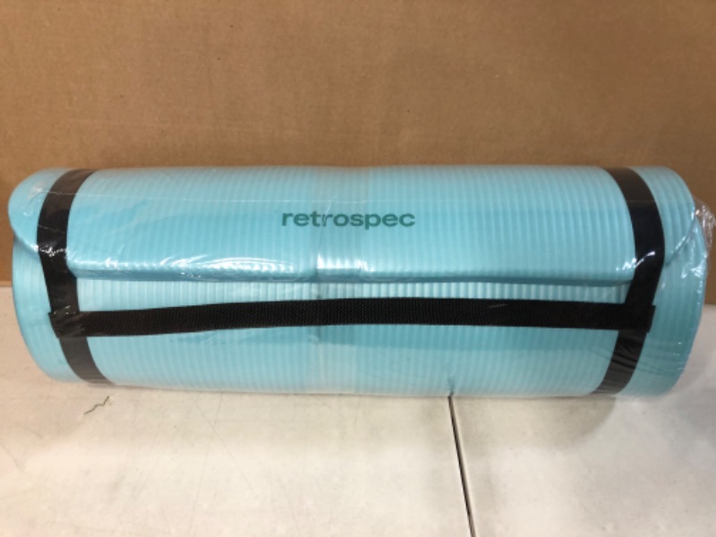 Photo 2 of Retrospec Solana Yoga Mat 1" and 1/2" Thick with Nylon Strap for Men and Women - Non Slip Exercise Mat for Home Yoga, Pilates, Stretching, Floor and Fitness Workouts 1 inch Blue Ridge