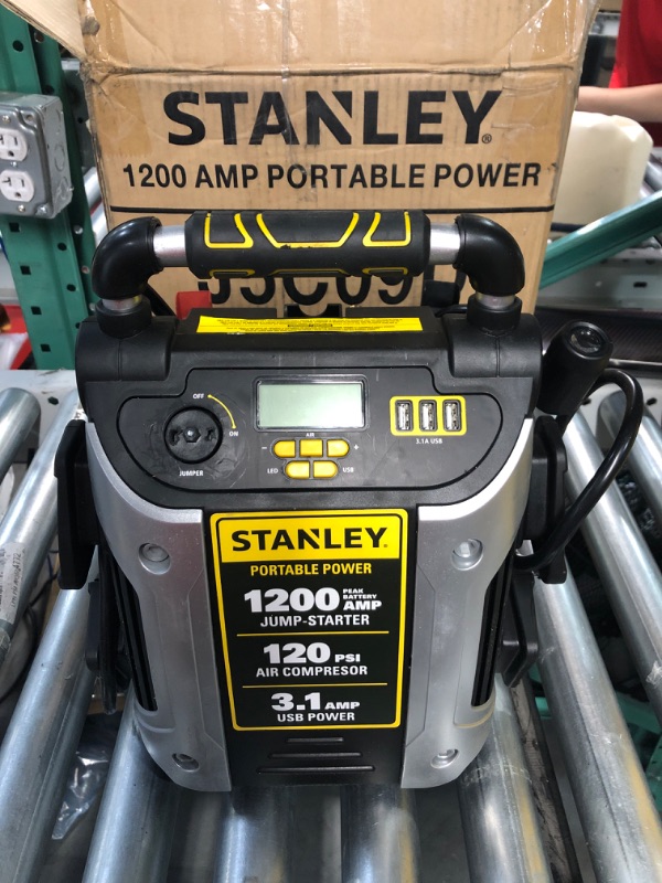 Photo 3 of STANLEY J5C09D Digital Portable Power Station Jump Starter: 1200 Peak/600 Instant Amps, 120 PSI Air Compressor, 3.1A USB Ports, Battery Clamps 1,200 Peak Amps