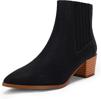 Photo 1 of Coutgo Women's Booties Pointed Toe Chunky Heel Slip On Elastic Ankle Boots Chelsea Boots