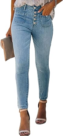 Photo 1 of Astylish Womens High Waisted Skinny Jeans Slim Fit Button Fly Long Denim Pants