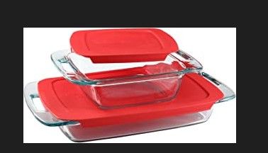 Photo 1 of  Pyrex Easy  Glass Baking Dish Set with Lids, 3-Qt & 2-Qt Glass Bakeware Set