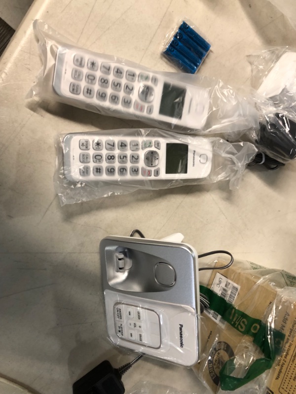 Photo 1 of Panasonic DECT 6.0 Expandable Cordless Phone with Answering Machine and Smart Call Block - 2 Cordless Handsets - KX-TGD632W (White/Silver) 2 Handsets