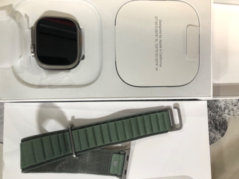 Photo 4 of Apple Watch Ultra [GPS + Cellular 49mm] Smart Watch w/Rugged Titanium Case & Green Alpine  Large - fits 165-210mm wrists