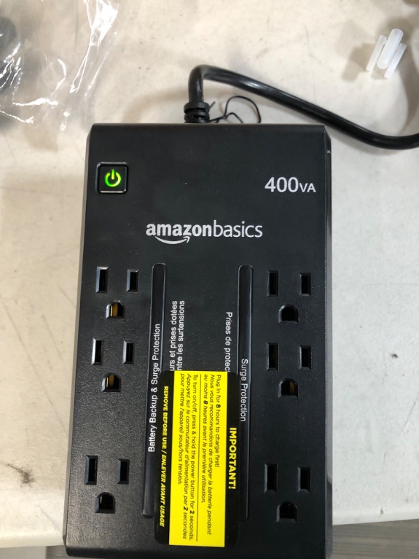 Photo 2 of Amazon Basics Standby UPS 400VA 255W Surge Protector Battery Power Backup, 6 Outlets - Black 