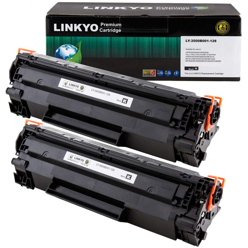 Photo 1 of LINKYO Compatible Toner Cartridge Replacement for Canon 128 (Black, 2-Pack)