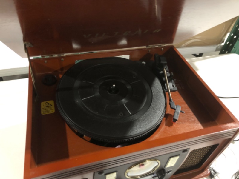 Photo 4 of Victrola Navigator 8-in-1 Classic Bluetooth Record Player with USB Encoding and 3-Speed Turntable Bundle with Victrola Wooden Stand Mahogany