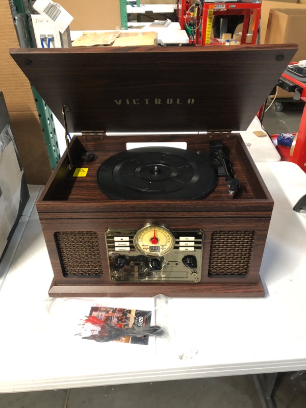 Photo 2 of Victrola Nostalgic 6-in-1 Bluetooth Record Player & Multimedia Center with Built-in Speaker Mahogany Entertainment Center