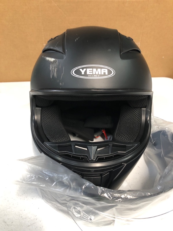 Photo 3 of *PARTS* YEMA Motorcycle Street Bike Full Face DOT Helmet YM-832 with Removable Neck Scarf for Men and Women Matte Black Small