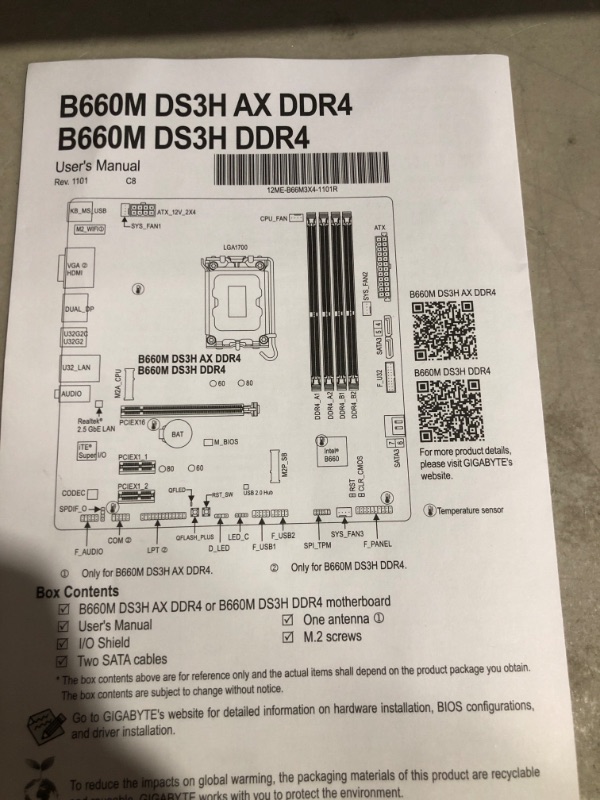 Photo 6 of GIGABYTE B660M DS3H AX DDR4 (B660/ Intel/LGA 1700/ Micro-ATX/ DDR4/ Dual M.2/ PCIe 4.0/ USB 3.2 Gen2 Type-C/ 2.5GbE LAN/Motherboard) B660 B660M DS3H AX DDR4 Bundle