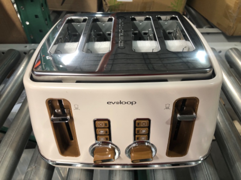 Photo 2 of *UNTESTED* evoloop Toaster 4 Slice, Oversize Retro Stainless Steel Bread Toaster with Dual Independent Control Panels, 6 Browning Levels