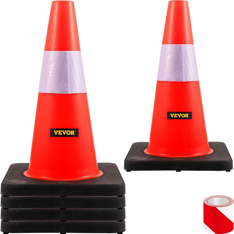 Photo 1 of (5 Cones) BESEA 18" inch Orange PVC Safety Traffic Cone Black Base Construction Road Parking Cones with 6" Reflective Collars 02_18"(5 Cones)