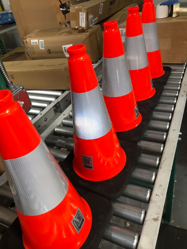 Photo 2 of (5 Cones) BESEA 18" inch Orange PVC Safety Traffic Cone Black Base Construction Road Parking Cones with 6" Reflective Collars 02_18"(5 Cones)