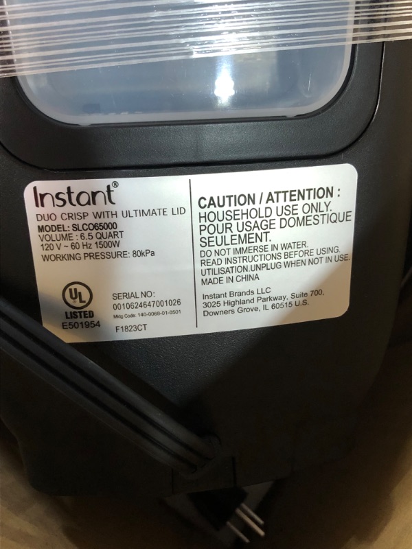 Photo 2 of (FOR PARTS ONLY) Instant Pot Duo Crisp Ultimate Lid, 13-in-1 Air Fryer 6.5QT Ultimate