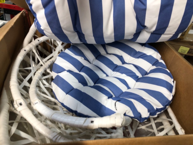 Photo 3 of [missing base & hardware!) Christopher Knight Home Teresa Outdoor Wicker Tear Drop Hanging Chair, White and Blue