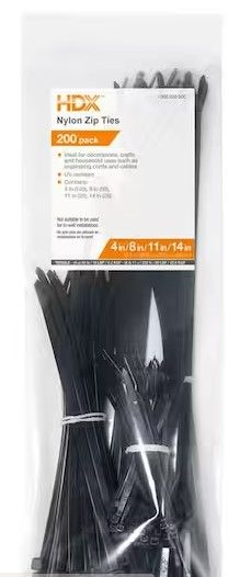 Photo 1 of 4 in. and 8 in. and 11 in. and 14 in. Zip Tie Black UV (200-Pack) 3PACK
