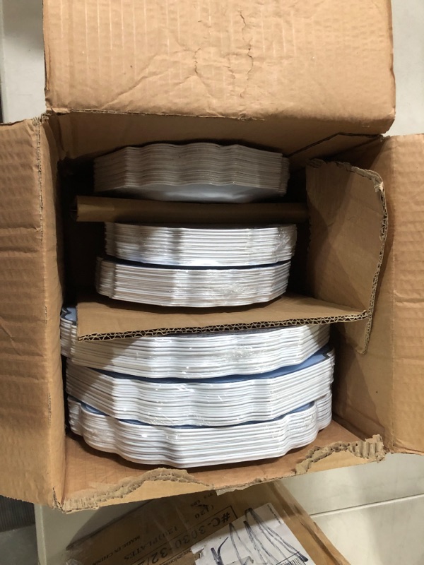 Photo 3 of " OCCASIONS" 240 Plates Pack,(120 Guests) (Imperial in White/Baby Blue & Silver) 240 Piece (120 Guest) G. Imperial Baby Blue / Silver