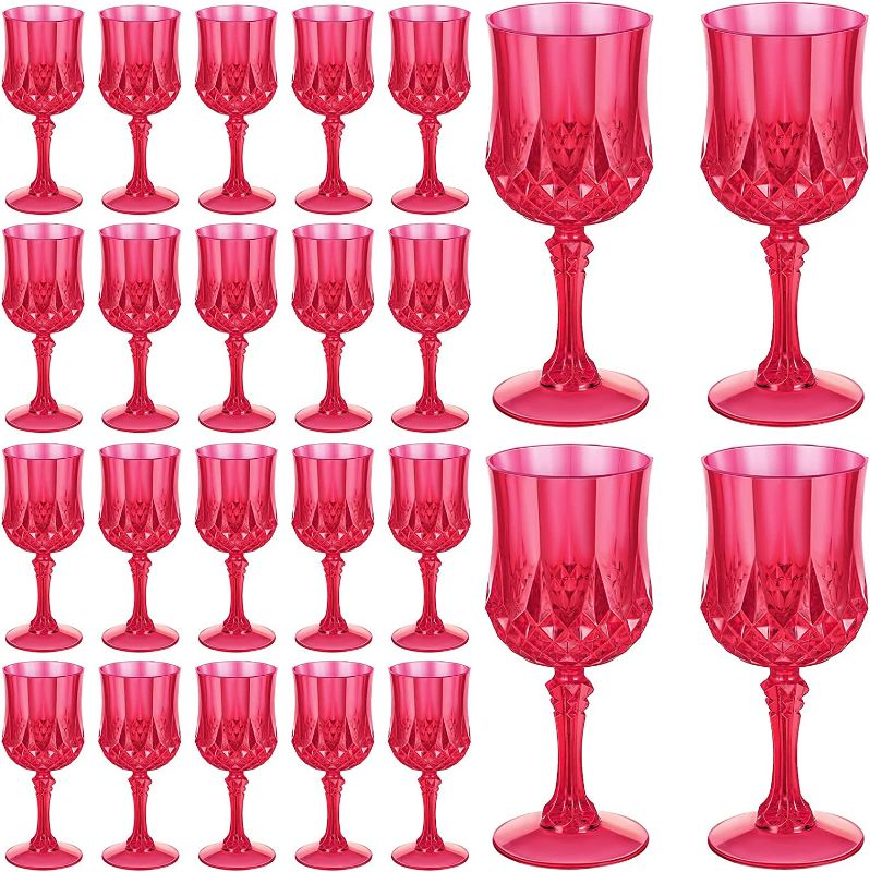 Photo 1 of Tessco 24 Pcs Pink Plastic Wine Glasses Hot Pink Wine Glasses Plastic Goblet