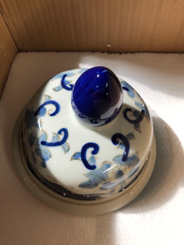 Photo 1 of A&B Home 17" Tall Porcelain Vase with Lid Ceramic Blue and White Floral Print Ginger Jar Display Storage Asian Decor Centerpiece