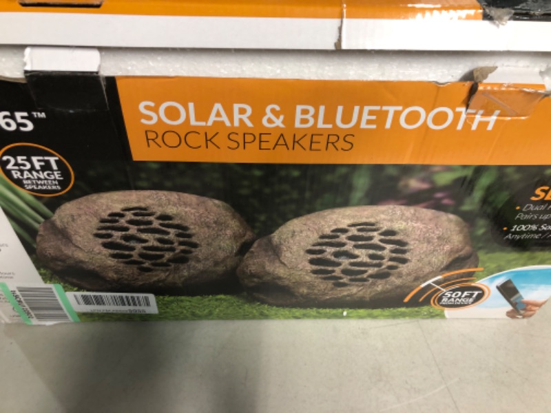 Photo 1 of Weather-Resistant Bluetooth Solar-Powered Outdoor Wireless Rock Speaker – Set of 2