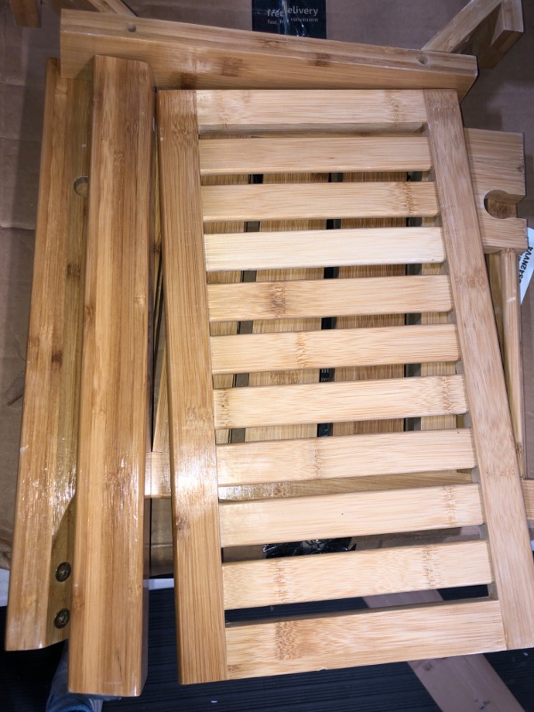 Photo 3 of  2-Tier Bamboo Shower Bench, 24 Inch Spa Stool with Storage Shelf for Inside Shower 