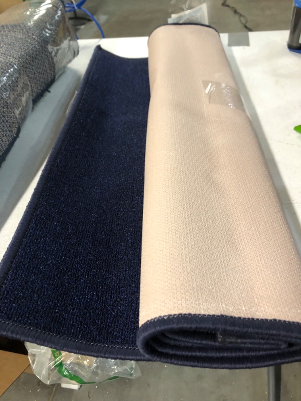 Photo 1 of Solid Navy Blue 2x6 Washable Runner Rug with Rubber Backing Non Slip 
