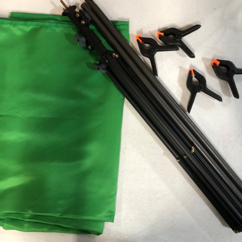 Photo 2 of Faichee Green Screen Backdrop with Stand Kit 5 X 6.5ft, Portable Green Screen Stand with Chromakey GreenScreen Background and 4 Spring Clips for Streaming, Gaming, Zoom, Video