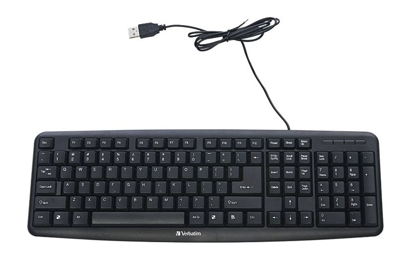 Photo 1 of Verbatim Slimline Full Size Wired Keyboard USB Plug-and-Play Compatible with PC, Laptop - Frustration Free Packaging Black