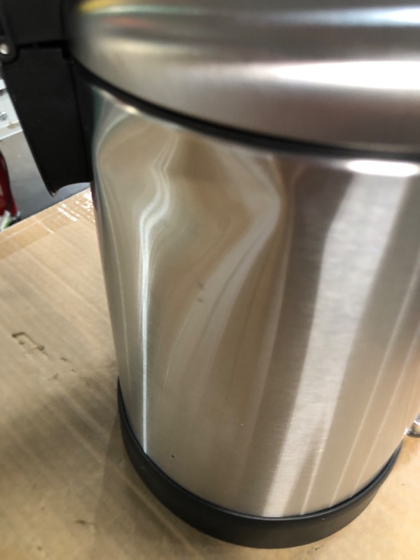 Photo 4 of **DAMAGED**Glad Small Trash Can, 1.2 Gallon | Round Stainless Steel Garbage Bin with Soft Close Lid & Step Foot Pedal | Metal Waste Basket with Removable Inner Bucket, Stainless