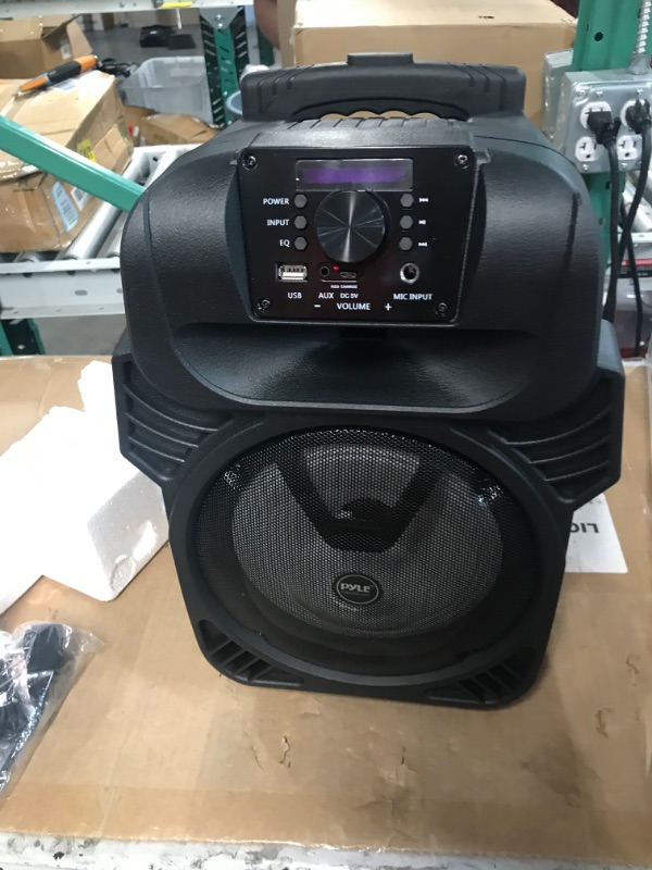 Photo 2 of Pyle 400W Portable Bluetooth PA Loudspeaker - 8” Subwoofer System, 4 Ohm/55-20kHz, USB/MP3/FM Radio/ ¼ Mic Inputs, Multi-Color LED Lights, Built-in Rechargeable Battery w/ Remote Control -PPHP844B