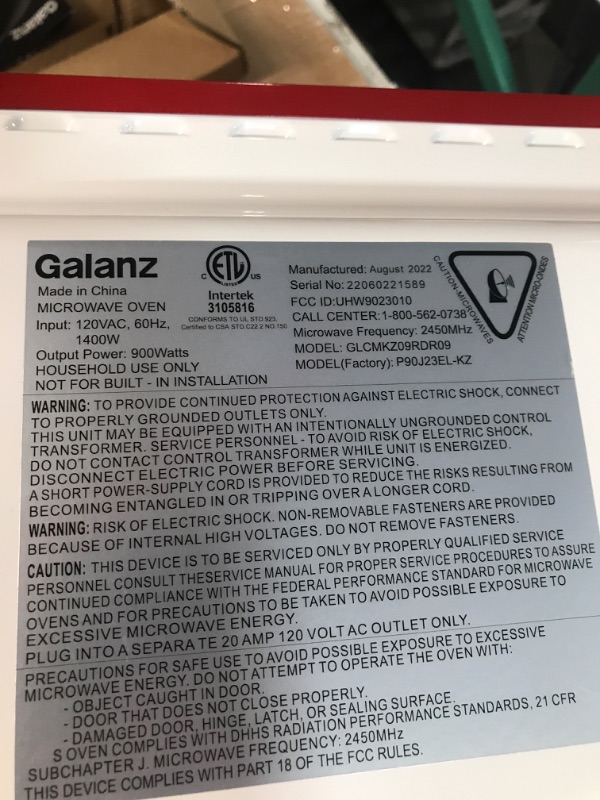 Photo 4 of **USED** Galanz GLCMKZ09RDR09 Retro Countertop Microwave Oven