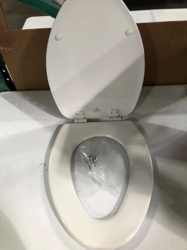 Photo 3 of -SEE NOTES-CHURCH 585EC 000 Toilet Seat with Easy Clean & Change Hinge, ELONGATED, Durable Enameled Wood, White