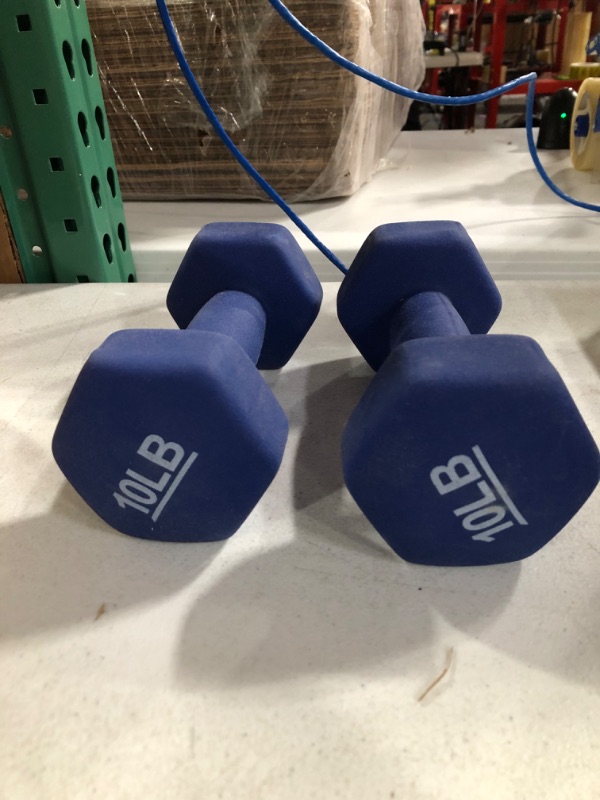 Photo 2 of -USED-Amazon Basics Neoprene Coated Dumbbell Hand Weight Set, 10-Pound, Set of 2, Navy Blue