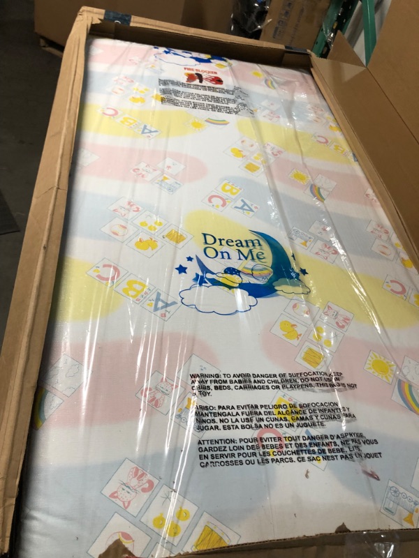 Photo 1 of Dream On Me Asheville Firm Fiber Crib and Toddler Mattress, Waterproof, GreenGuard Gold Certified, Dual-Sided , White Embossed Cover, Lightweight Reversible Design